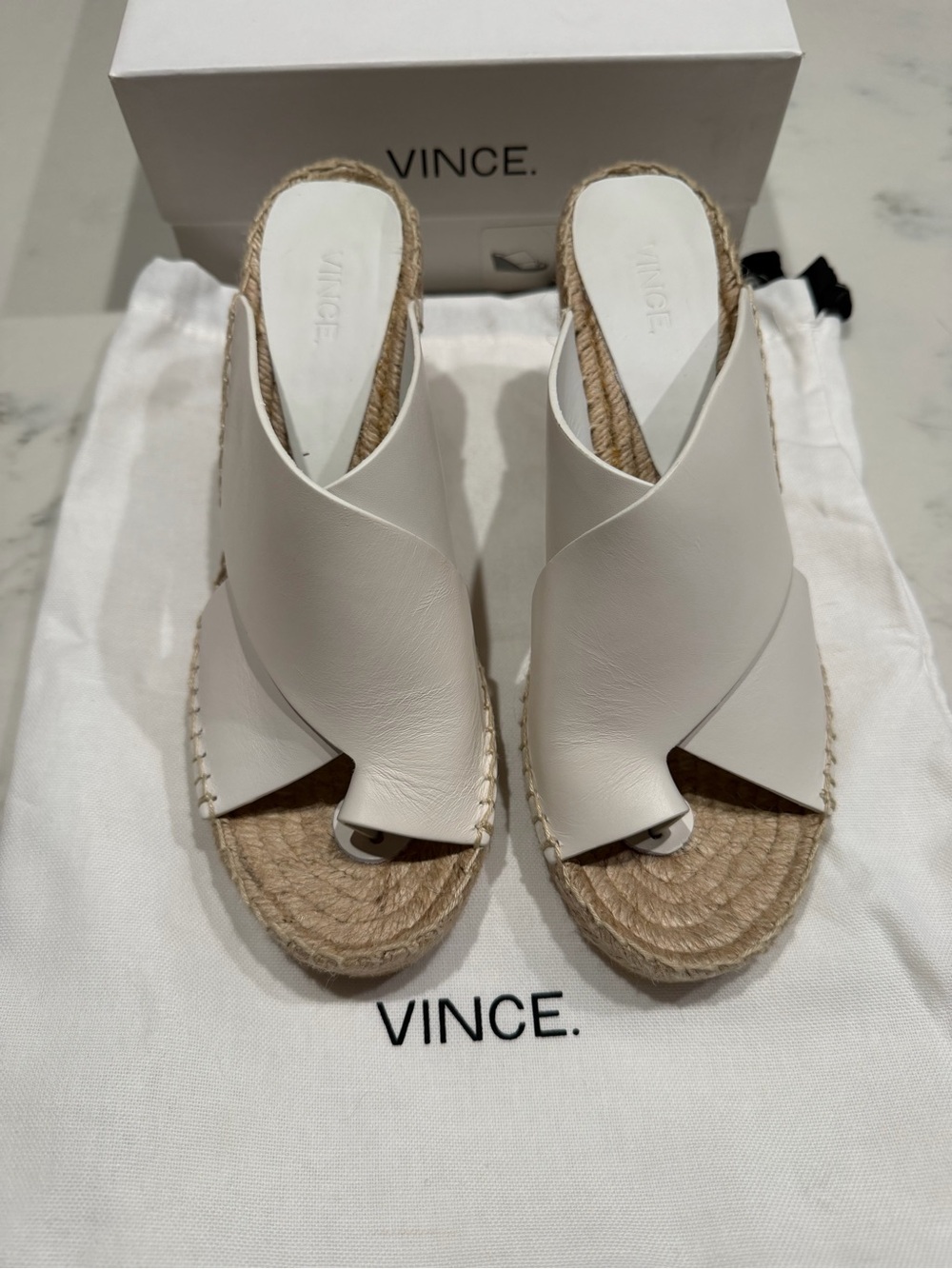 Vince Suraya Leather Espadrille Slide Wedge Sandals